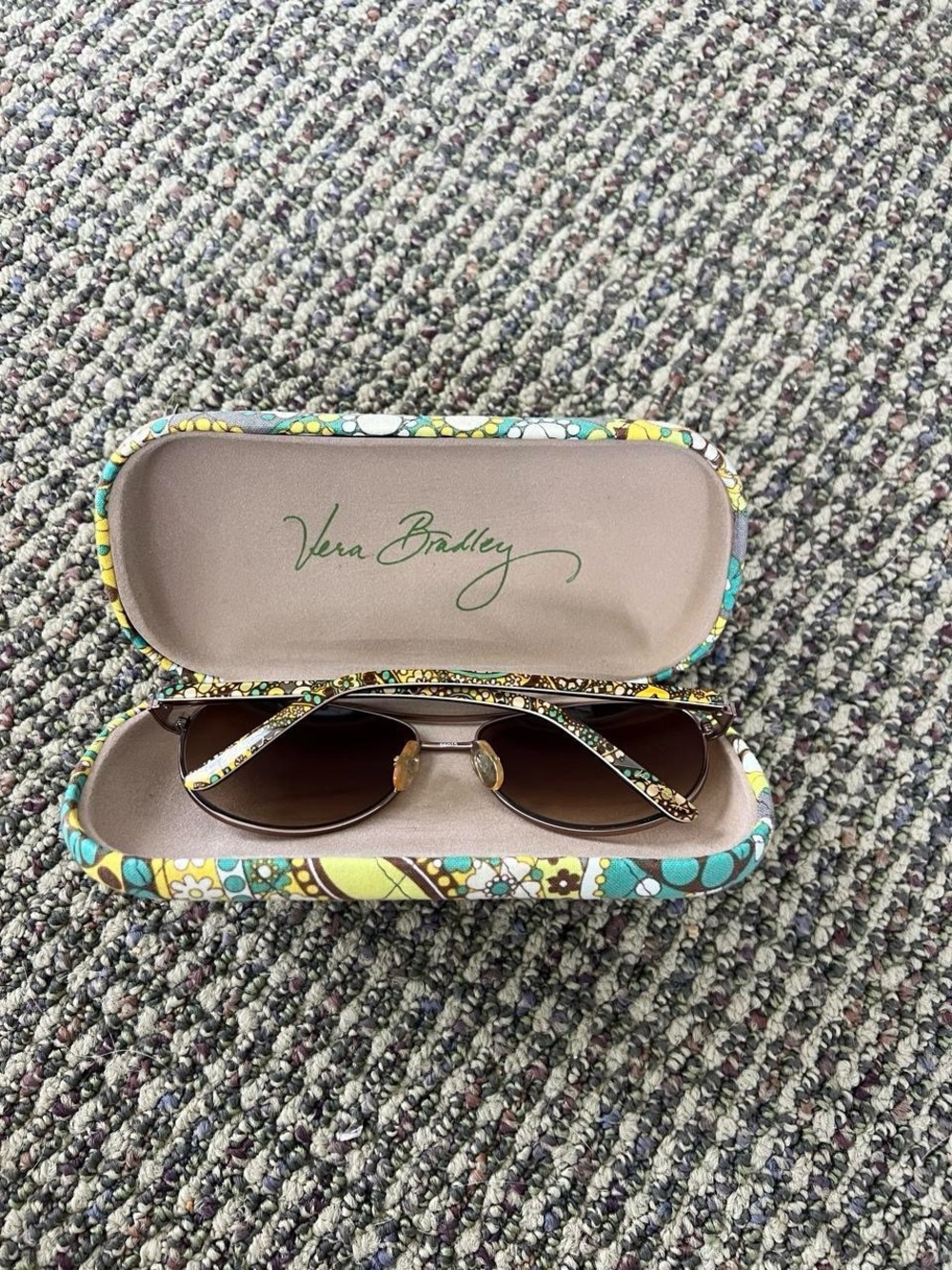 Vera Bradley Yellow & Teal Floral Paisley Aviator Sunglasses with Matching Case